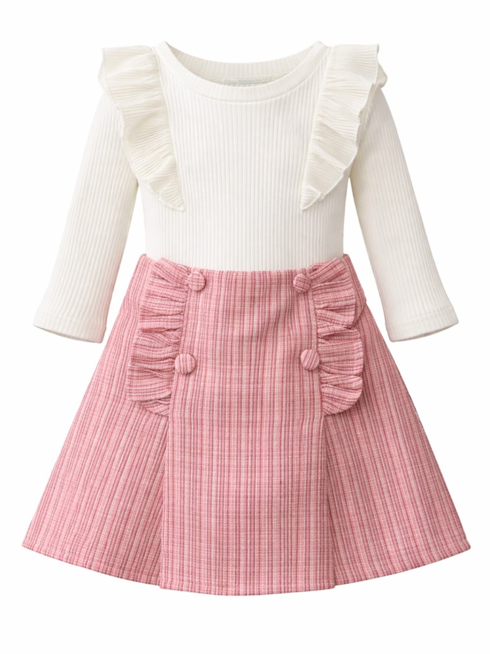 Denim Bay Kids Ivory Ribbed Infant Top and pink tailored skirt size 2T